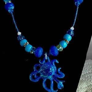 Blue Glow in The Dark Octopus Necklace